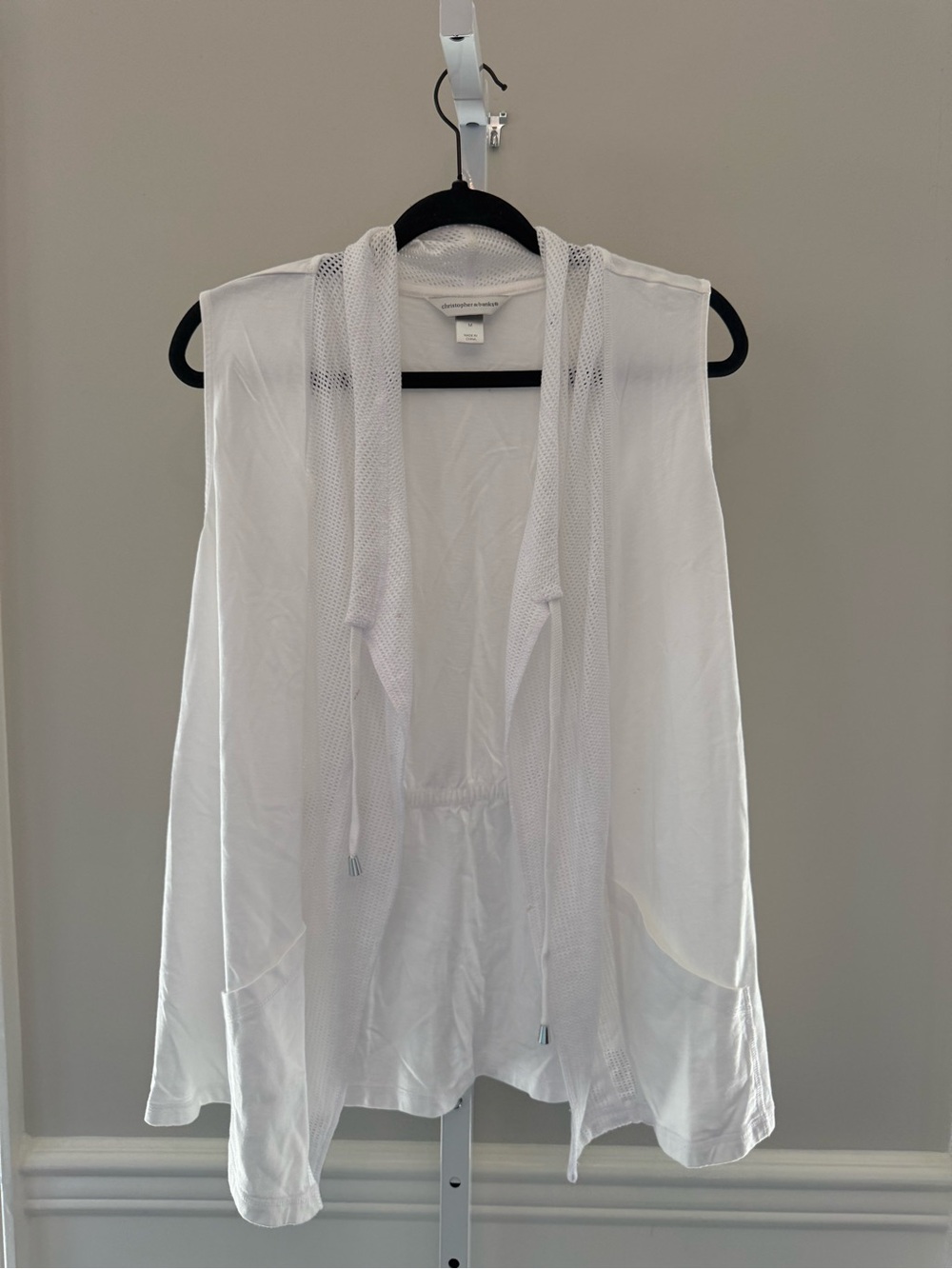 Christopher & Banks White Hooded Open Front Vest Lightweight M